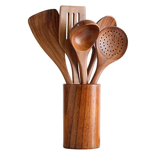 Wooden Kitchen Utensil Set with Holder